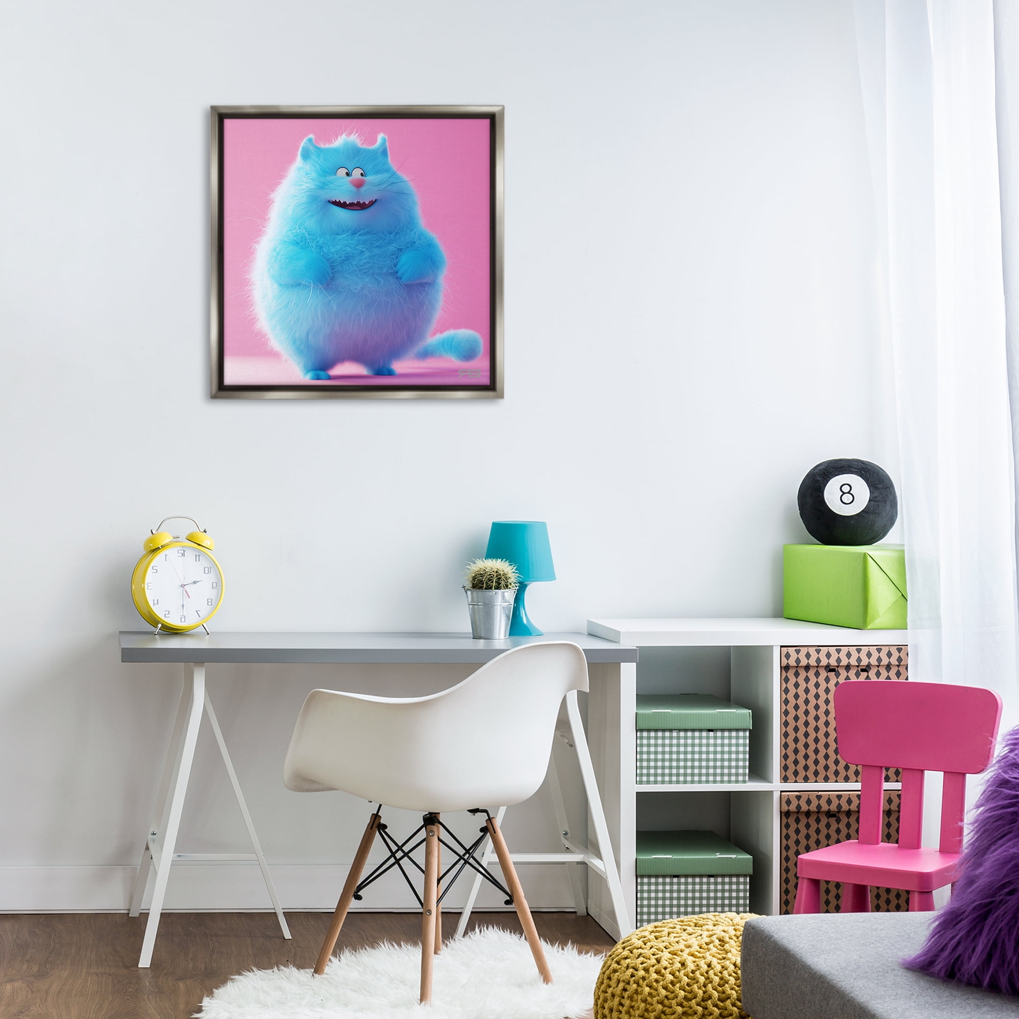 Stupell Industries Funny Blue Cat Animals Painting Gray Floater Framed Canvas Art Print Wall Art, 25 x 25