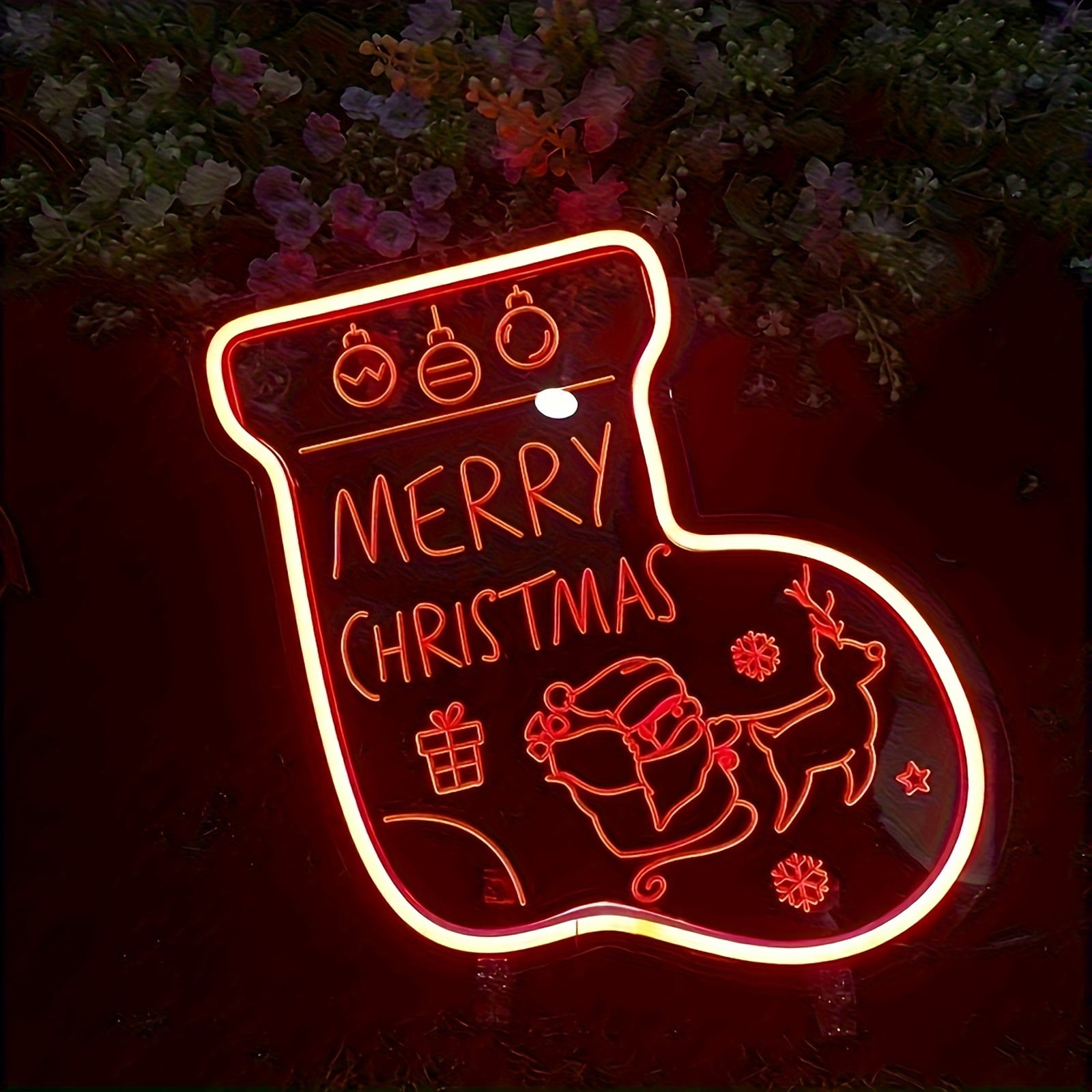 UPONRAY Christmas Stocking Neon Signs, 10.23"*11.81" Dimmable & USB-Powered LED Neon Light, Stylish Wall Decor for Christmas Tree, Bed Room, Living Room, Party, Bar