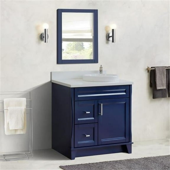 Bellaterra Home 400700-37R-BU-WERDR 37 in. Single Sink Vanity with Quartz Top, Blue & White - Left Round Sink & Right Drawers