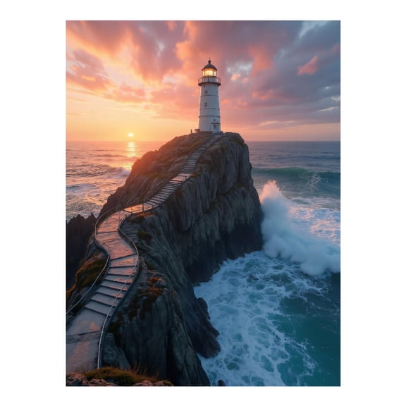 Diamond Art Kits for Adults, Lighthouse Ocean Sunset Waves Pathway 5D Diamond Painting Kits for Adults Beginners, DIY Full Drill Diamond Painting, Gem Art and Crafts 12x16