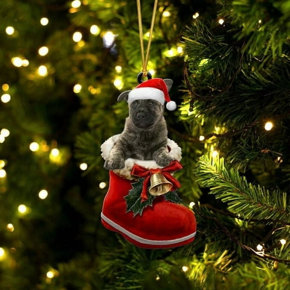 Acrylic 2D FLAT Dutch Shepherd In Santa Boot Christmas Hanging Ornament