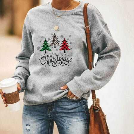 

jsaierl Christmas Sweatshirts for Women Crew Neck Long Sleeve Shirts Christmas Tree Graphic Tops Workout Casual Fall Blouse Tee Xmas Pullover Gifts