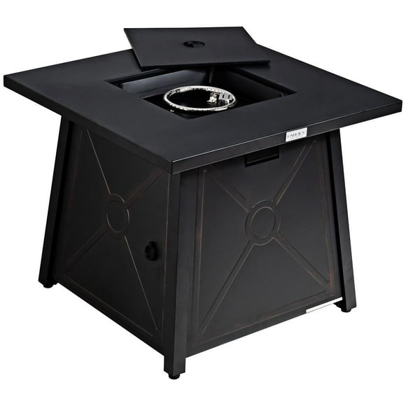 Giantex Gas Fire Table, 30 Inch Square Firepit Table 50,000BTU Fire Pits Tables w/ Waterproof Cover, ETL and CSA Certification Patio Auto-Ignition Propane Heater Fireplace w/ Lava Rock