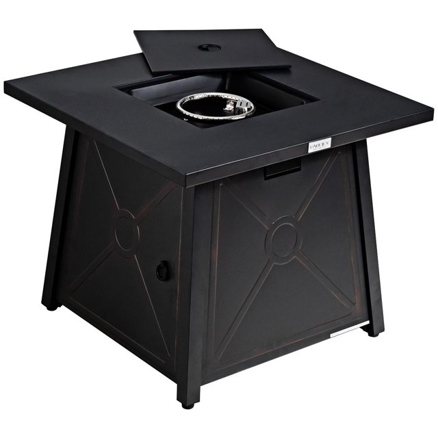 Giantex Gas Fire Table, 30 Inch Square Firepit Table 50,000BTU Fire Pits Tables w/ Waterproof Cover, ETL and CSA Certification Patio Auto-Ignition Propane Heater Fireplace w/ Lava Rock