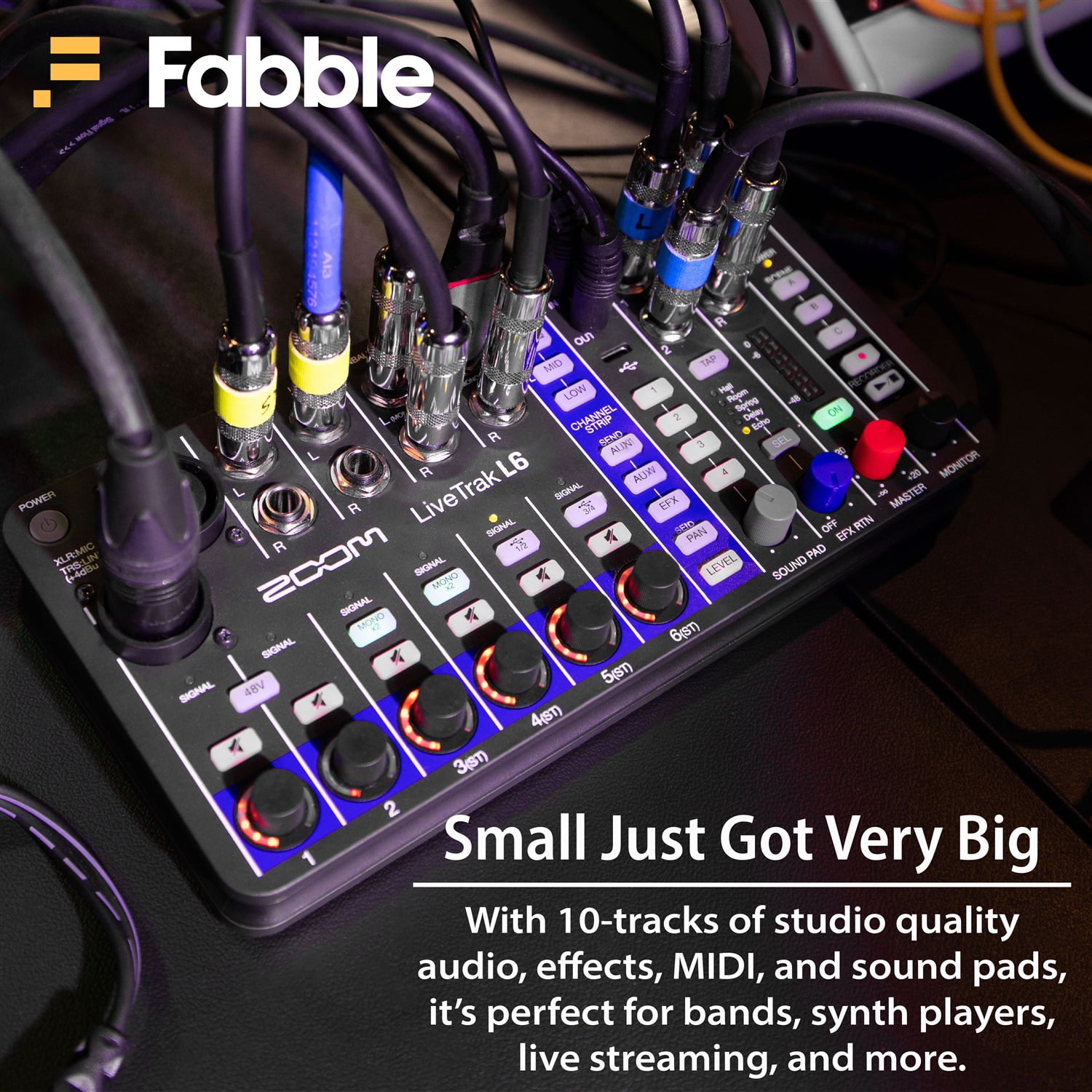 Zoom LiveTrak L6 6-Channel Digital Mixer and Multitrack Recorder Bundle with 2× 10ft XLR Cables, 32GB microSDHC Card, USB Cable, AA Batteries, Limited 1-Year Manufacturer Warranty