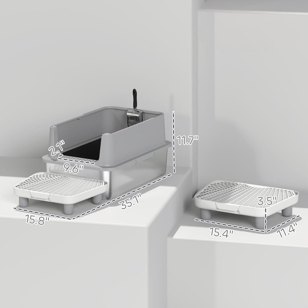 Stainless Steel Cat Litter Box with High Sides, XL Metal Litter Box with Filter Pad and Stainless Steel Litter Scoop, Anti-Scratch Anti-Tracking Easy Clean Indoor Cat Toilet for Cats Up to 15 lbs