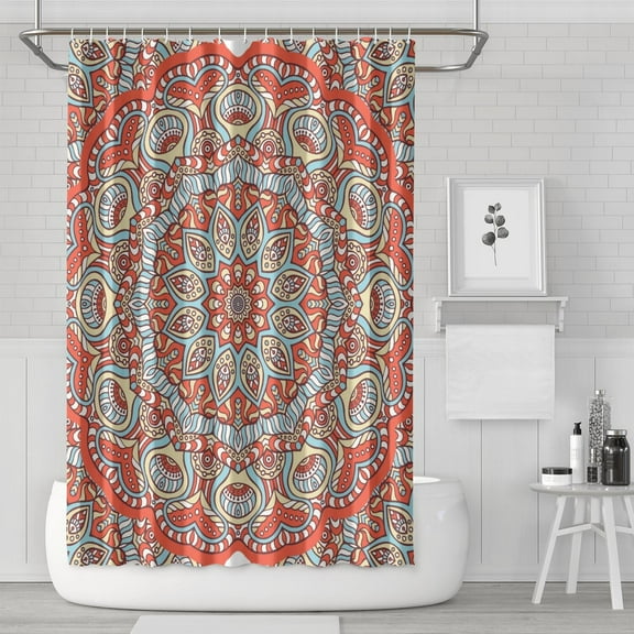 Mandala Ethnic Boho Shower Curtain with Tribal Folk Geometric Patterns Vintage Abstract Spiritual Zen Design Waterproof Fabric with Hooks Machine Washable Exotic Cultural Meditation Floral Art for Bat