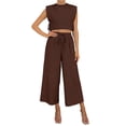 thumbnail image 2 of Women'S Two Piece Sets Casual Linen Sleeveless Crop Top Wide Leg Pants Summer Outfits Brown L, 2 of 7