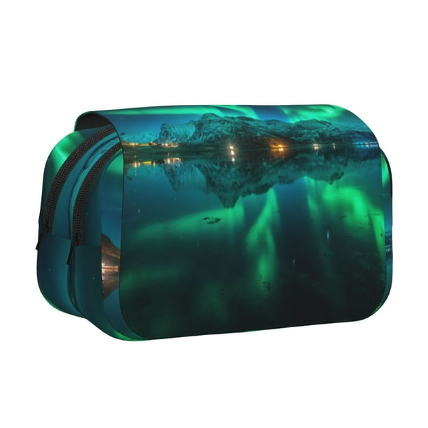 Disketp Northern Lights Estuche de Lápices de Doble Capa con Tapa Abatible y Cremallera, Organizador Escolar para Adolescentes y Adultos