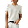 thumbnail image 2 of Nestiefly Women's Short Sleeve Sweater Top, Lightweight Blend Knit Crewneck Pullover for Work, Business Casual & Travel 2026 White L, 2 of 5