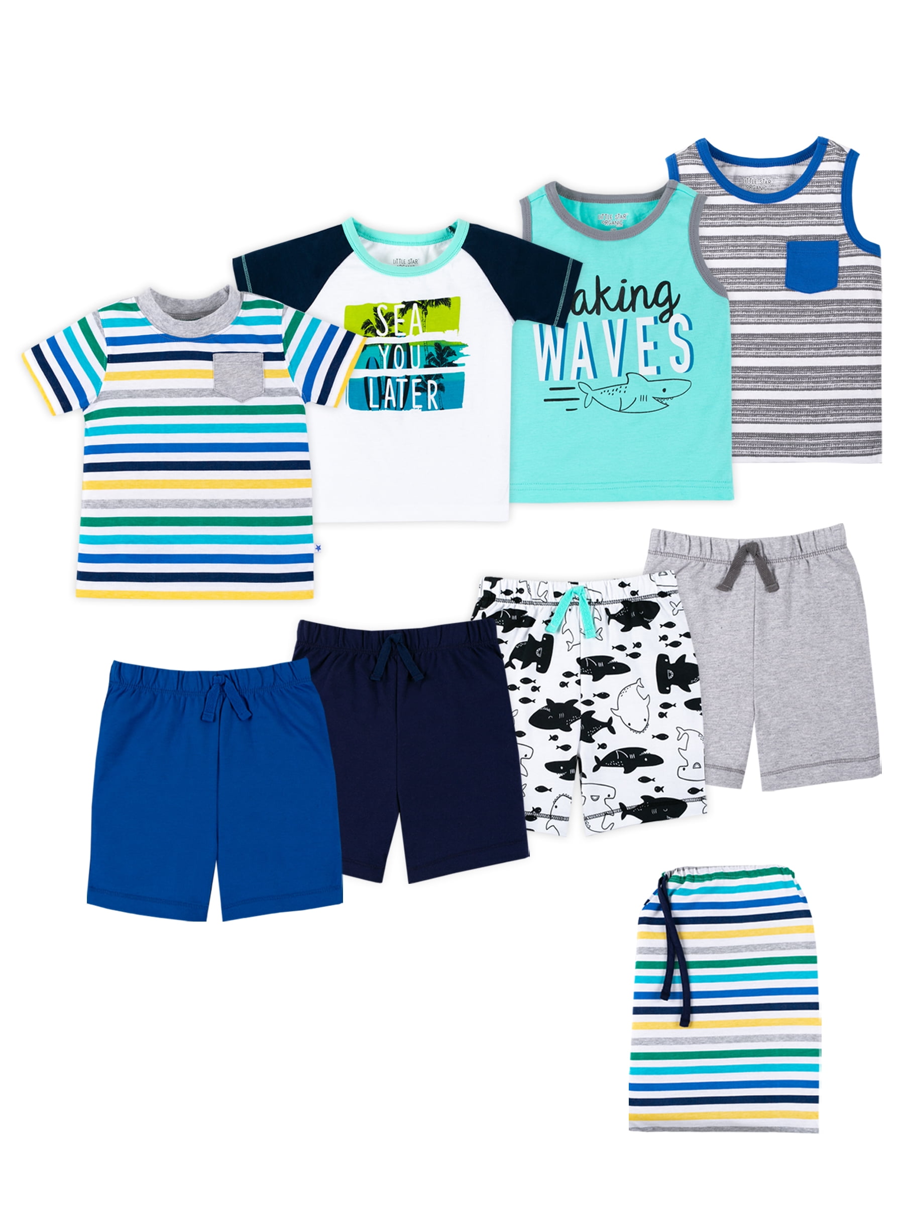 Little Star Organic Toddler Boy 8 Pc Mix & Match Set w/ Gift Bag, Size
