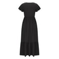 thumbnail image 5 of pimelu Dresses for Women Maxi Dresses for Women 2024 Smocked Loose Flowy Ruffle Swing Pocket Maxi Dress Summer Vintage Solid Short Sleeve Round Neck Girls Long Dress, 5 of 6