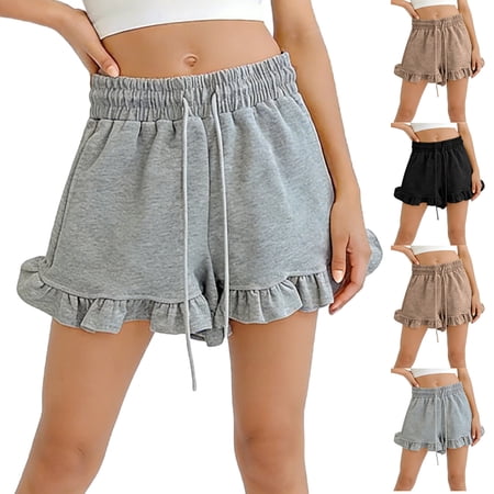 Afuyipoi Girls Summer Casual Shorts (For 2-13） Soft And Elastic Waist Solid Color Thin And Breathable Versatile For Kids Coffee 12-13Years