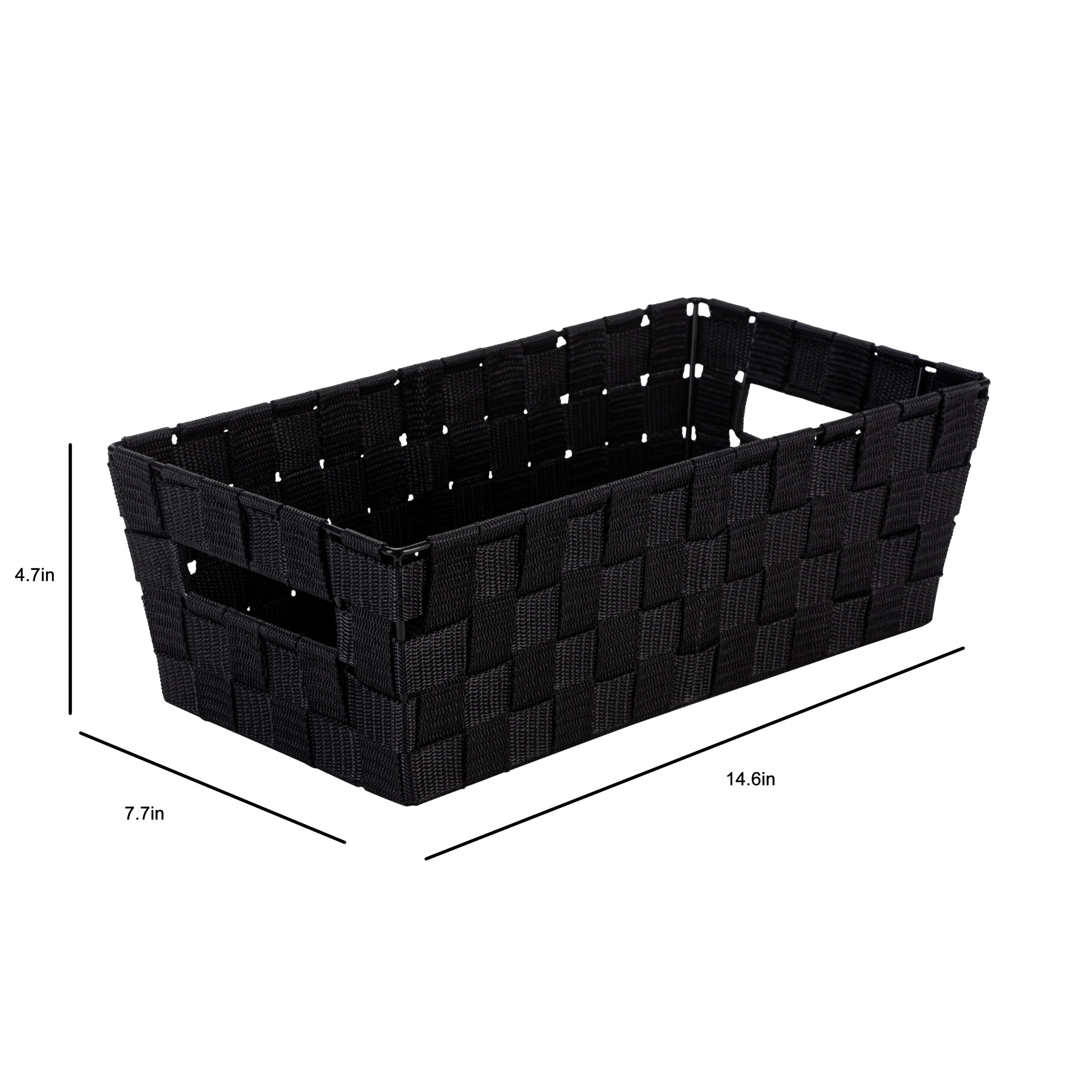 Simplify Medium Woven Strap Polypropylene Storage Tote Basket, Black