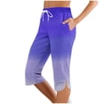 thumbnail image 3 of Aboser Women's Knee Length Capri Pants Trendy Tie Dye Beach Pants Drawstring High Waisted Crop Trousers Loose Fit Straight Leg Capris with Pockets, 3 of 8