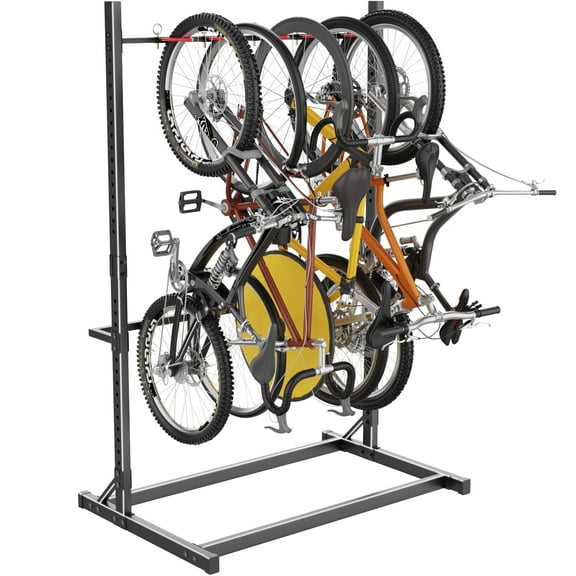 GIOTORENT Freestanding 5-Bike Storage Rack with Adjustable Hook System - 300lb Capacity Vertical Bicycle Organizer, 80.3" H Black Powder Coated Steel Garage Storage Solution