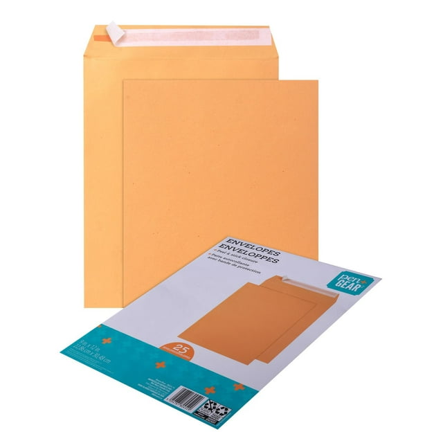 Pen + Gear 9"x12" Brown Peel and Stick Envelope , 25 Pack