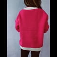 thumbnail image 4 of Suéter de Punto Acanalado con Cuello en V Extragrande y Botones en Contraste para Mujer Rosa Roja M, 4 of 10