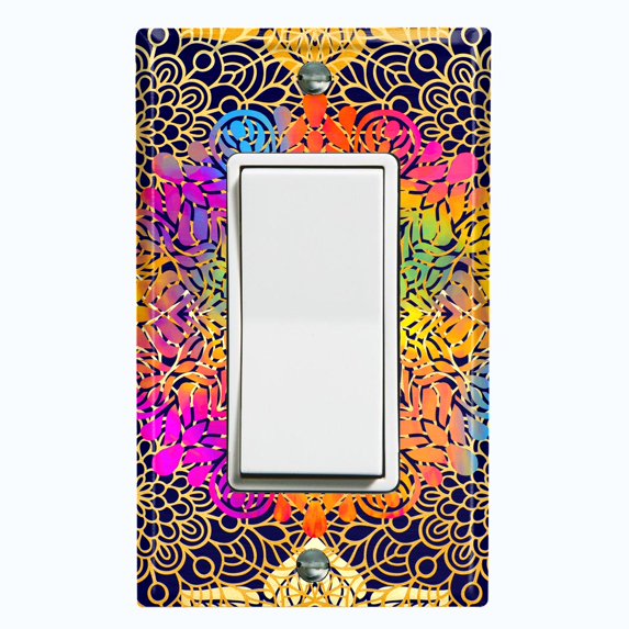 Metal Light Switch Plate Cover Rainbow Mandala Flower Tile Pattern MDL095