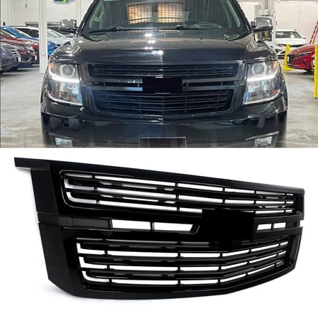 For 2015-2020 Chevrolet Tahoe/Suburban Front Upper Main Gloss Black Grille Grill
