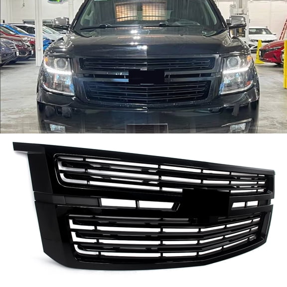 For 2015-2020 Chevrolet Tahoe/Suburban Front Upper Main Gloss Black Grille Grill
