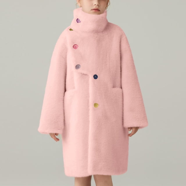 Parkas de manga larga para niños, color liso, de invierno, de imitación de visón, para niñas pequeñas, abrigo grueso acolchado de longitud media, abrigo de poliéster para niños