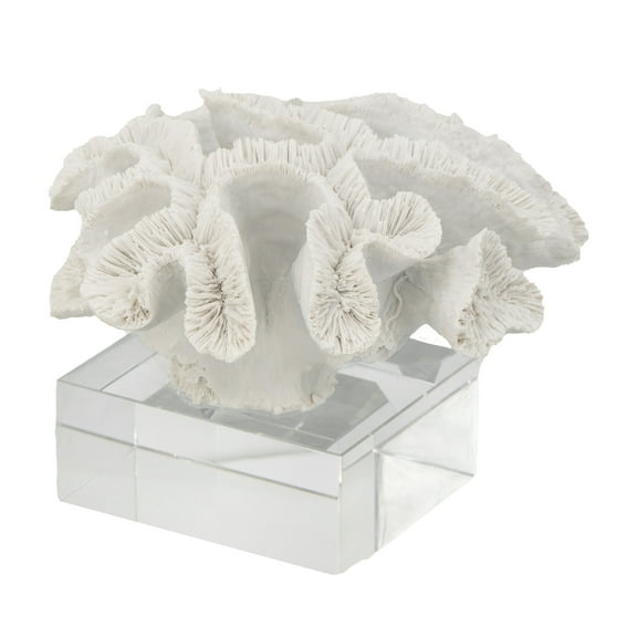 A&B Home Faux Coral with Glass Base - 9" x 8.5" x 6.5" - Clear Glass Base - White
