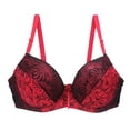 thumbnail image 2 of Lace Patch Bra with Elegant Lace Print,Three Buckle Detachable Shoulder Straps for Comfortable Fit,Plus Size Red 40, 2 of 8