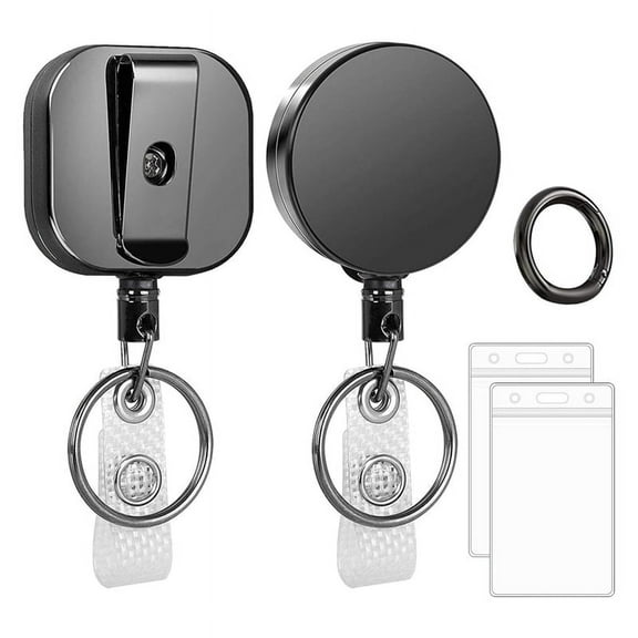 Retractable Badge Holder Reel 2 Pack Heavy Duty Badge Reels Metal ID Badge Holders with Belt Clip Key Ring 26.8 Inches