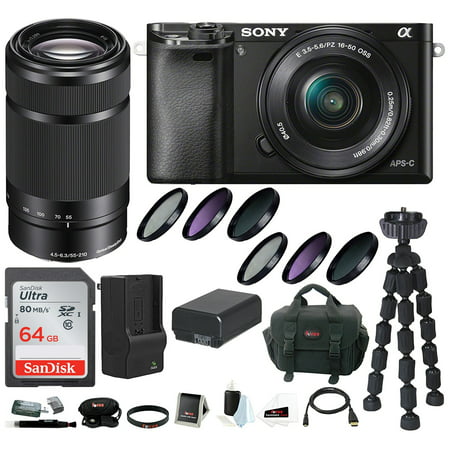 Sony Alpha A6000 Mirrorless Digital Camera with 16-50mm and 55-210mm Lens Bundle and 64GB Deluxe Accessory Kit