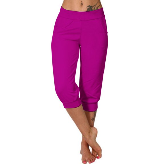 CQONEPT Womens Capris Pants Casual Loose Fit High Waist Jogger Pant Lightweight Comfy Outdoor Pants with Pockets Pink XL