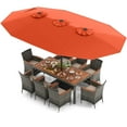 thumbnail image 2 of Costway 10 Pieces Patio Wicker Dining Set with Double-Sided Patio Umbrella 8 Armchairs Orange, 2 of 11