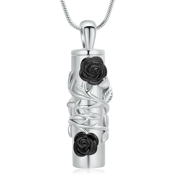Cylinder Urn Necklaces for Ashes Memorial Keepsake Pendant With Rose Flower Urn Necklace Stainless Steel Waterproof Cremation Jewelry for Ashes Locket Pendant
