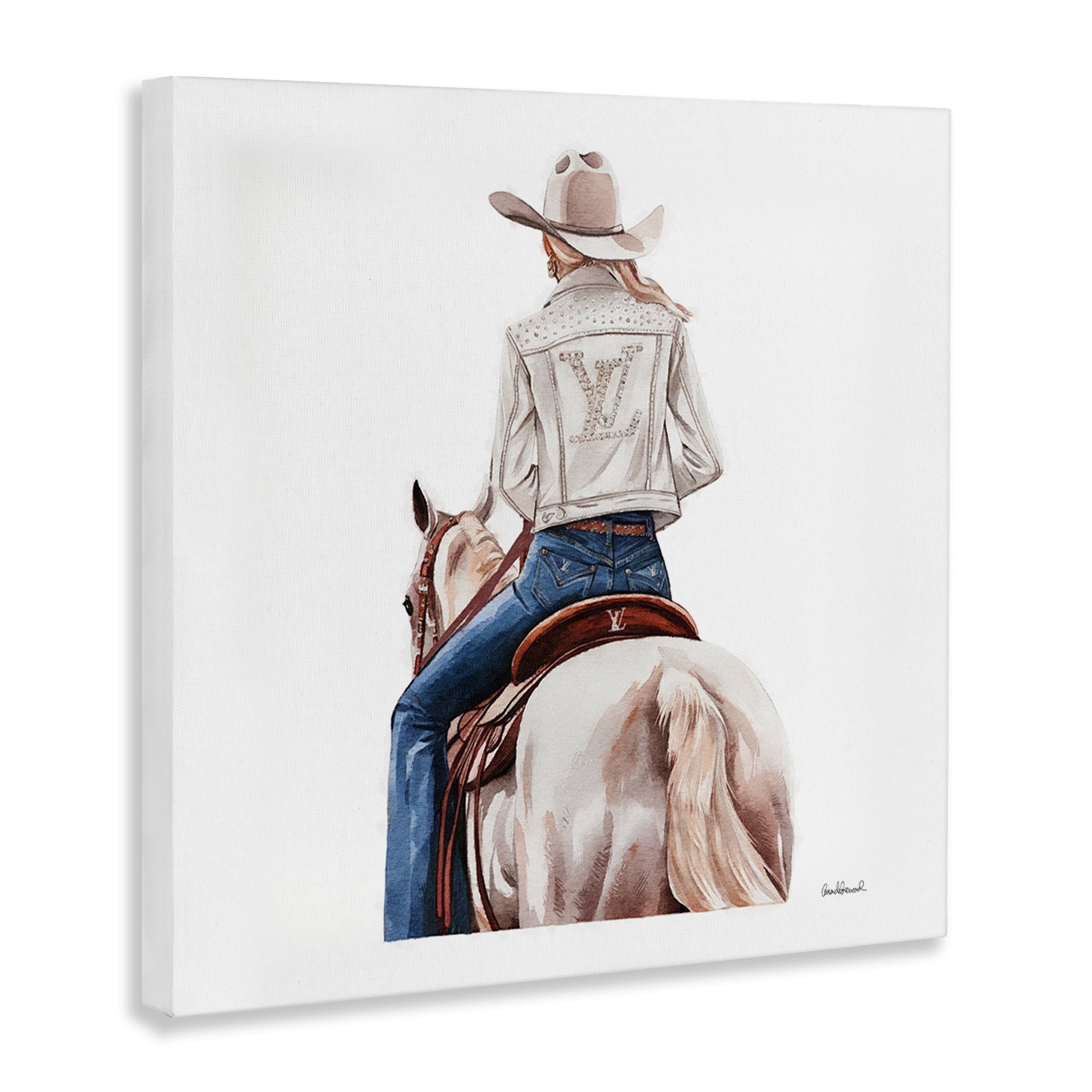 Stupell Industries Glam Girl on White Horse People Painting Wrapped Canvas Art Print Wall Art, 17 x 17
