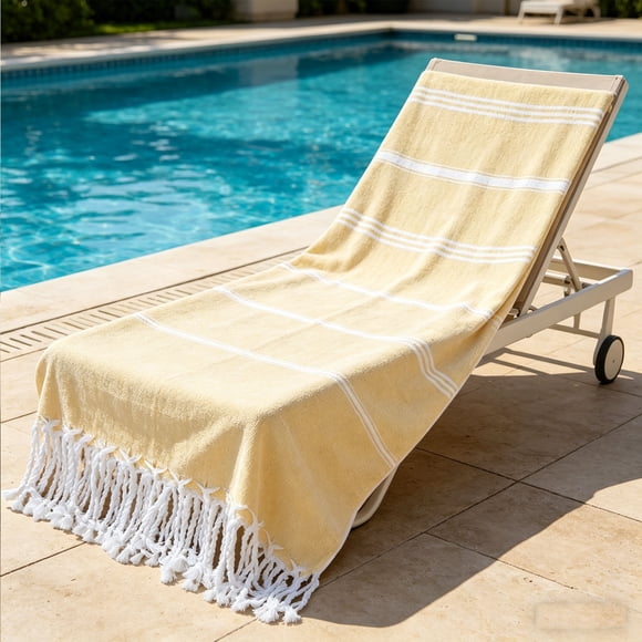 Toalla de playa a rayas de secado rápido con borlas – Toalla de viaje ligera para natación, piscina, camping y picnic, toalla de baño suave y absorbente