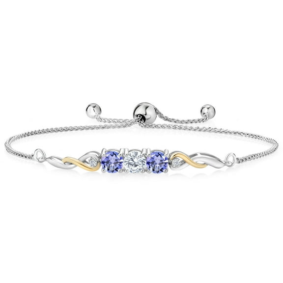 Gem Stone King 925 Sterling Silver and 10K Yellow Gold White Lab Grown Diamond Tennis Bracelet for Women (1.44 Cttw, Gemstone April Birthstone, Fully Adjustable up to 9 inch)