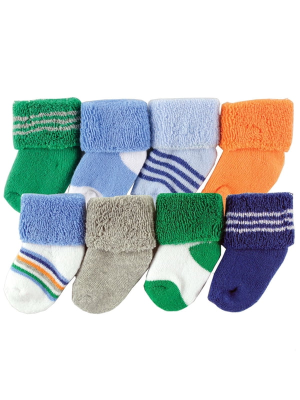 Luvable Friends Baby Boy Newborn and Baby Terry Socks, Blue Orange, 6