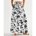 thumbnail image 6 of Women Casual High Waist Wide Leg Pants Summer Floral Solid Long Palazzo Pants Lounge Beach Trousers with Pocket, 6 of 8