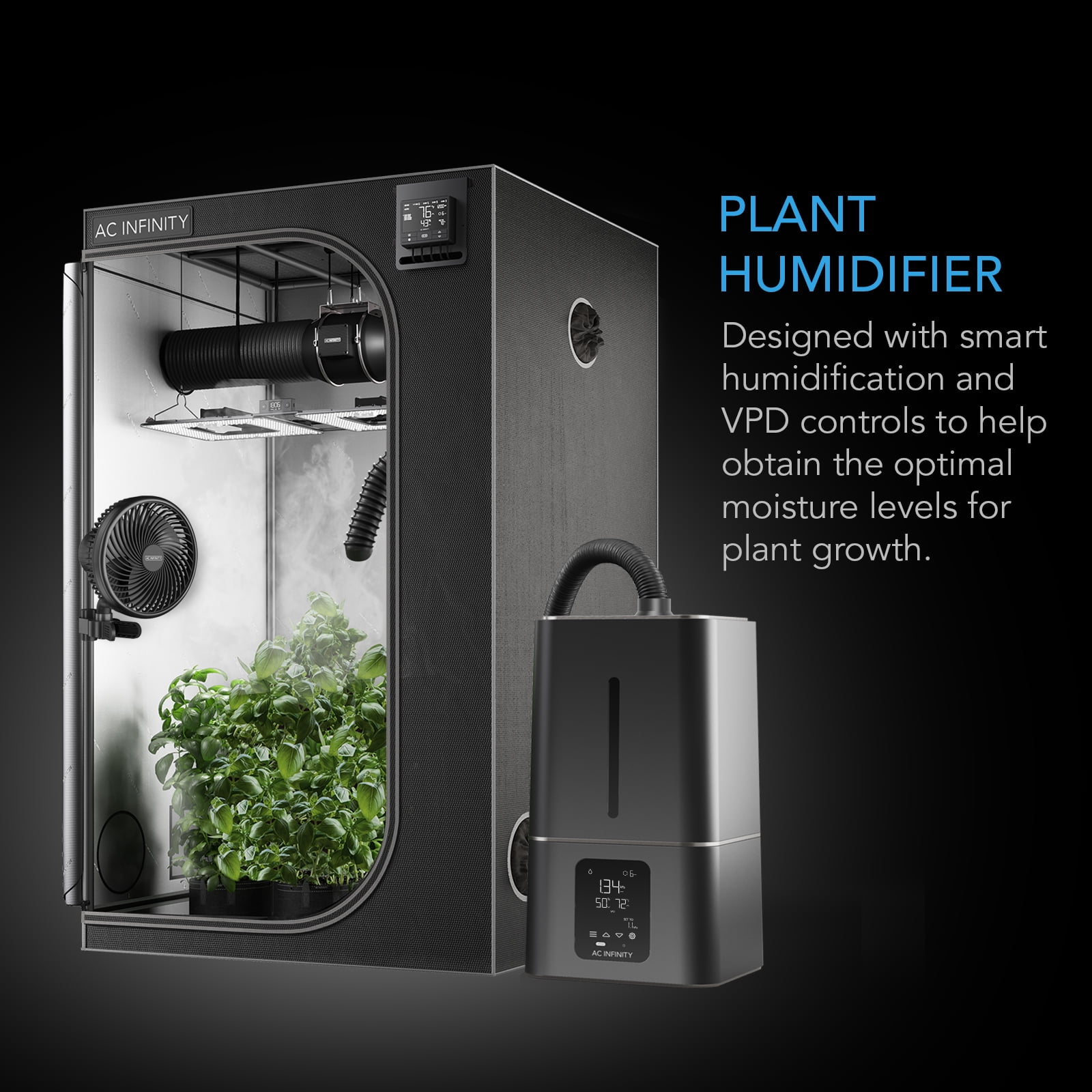 AC Infinity CLOUDFORGE T7, Plant Humidifier 15L with VPD and Humidity Controller, Detachable Piping, Indoor Room Humidifier with Redesigned No-Leak Seal for Grow Tents, Grow Rooms & Greenhouses