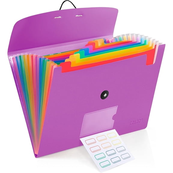 Accordion File Folder, 13-Pockets Expandable File Folder for A4 Letter Size Paper, Purple