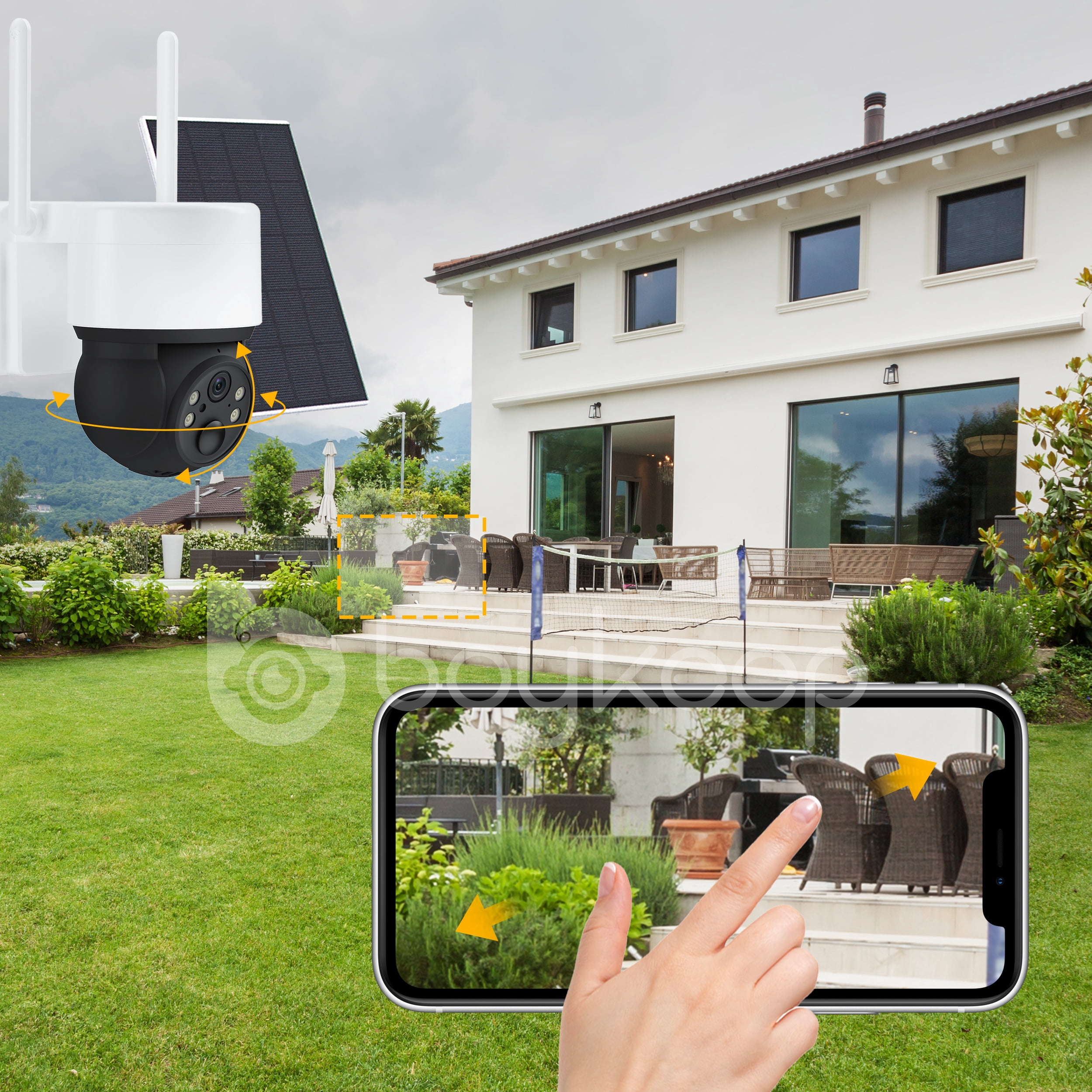 boykeep 2.4G WIFI Solar Security Camera,360° View Wireless 3MP Outdoor Camera,IP66 Waterproof PIR Detection,Rechargeable Battery Powered Home Surveillance Cam with Color Night Vision 2-Way Audio 2PCS