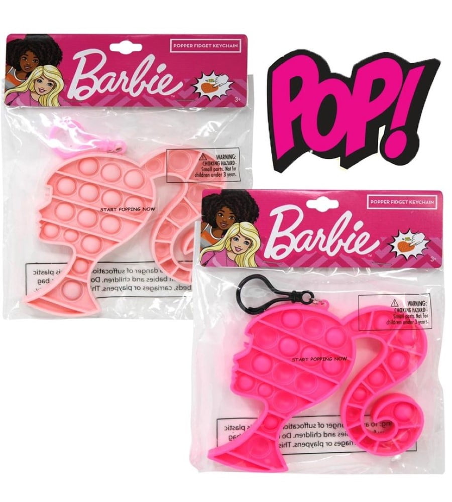 Barbie 2-Pack Silicone Head Shaped Keychain Fidget Popper Sensory Toys, Pink