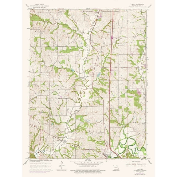 Topographical Map - Tracy Missouri Quad - USGS 1961 - Vintage Wall Art