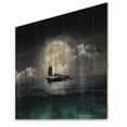 thumbnail image 2 of Designart 'The Lake During Full Moon With Fisher Boat' Nautical & Coastal Print on Natural Pine Wood, 2 of 5