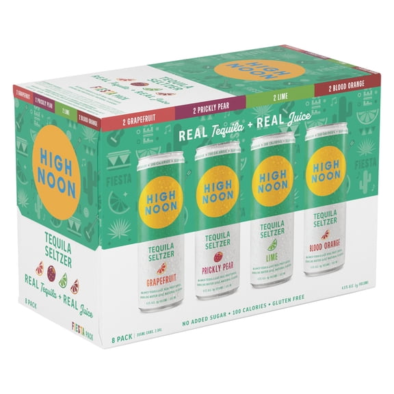 High Noon Tequila Hard Seltzer, Fiesta Variety Pack, 8 Pack, 12 fl oz Cans, 4.5% ABV
