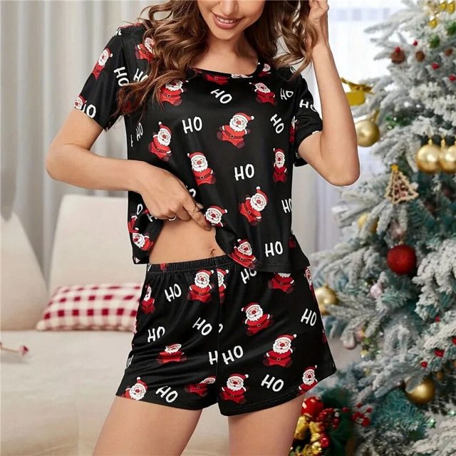 Conjunto de pijama con estampado de Navidad para mujer, pantalones cortos de verano, ropa de dormir de ocio, pijama bonito estampado, traje para casa, 2023