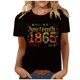 thumbnail image 1 of Tops de Manga Corta para las Mujeres de Ajuste Suelto, Día de la Independencia Negro Impreso, Cuello Redondo Suelto Superior, 1 of 8