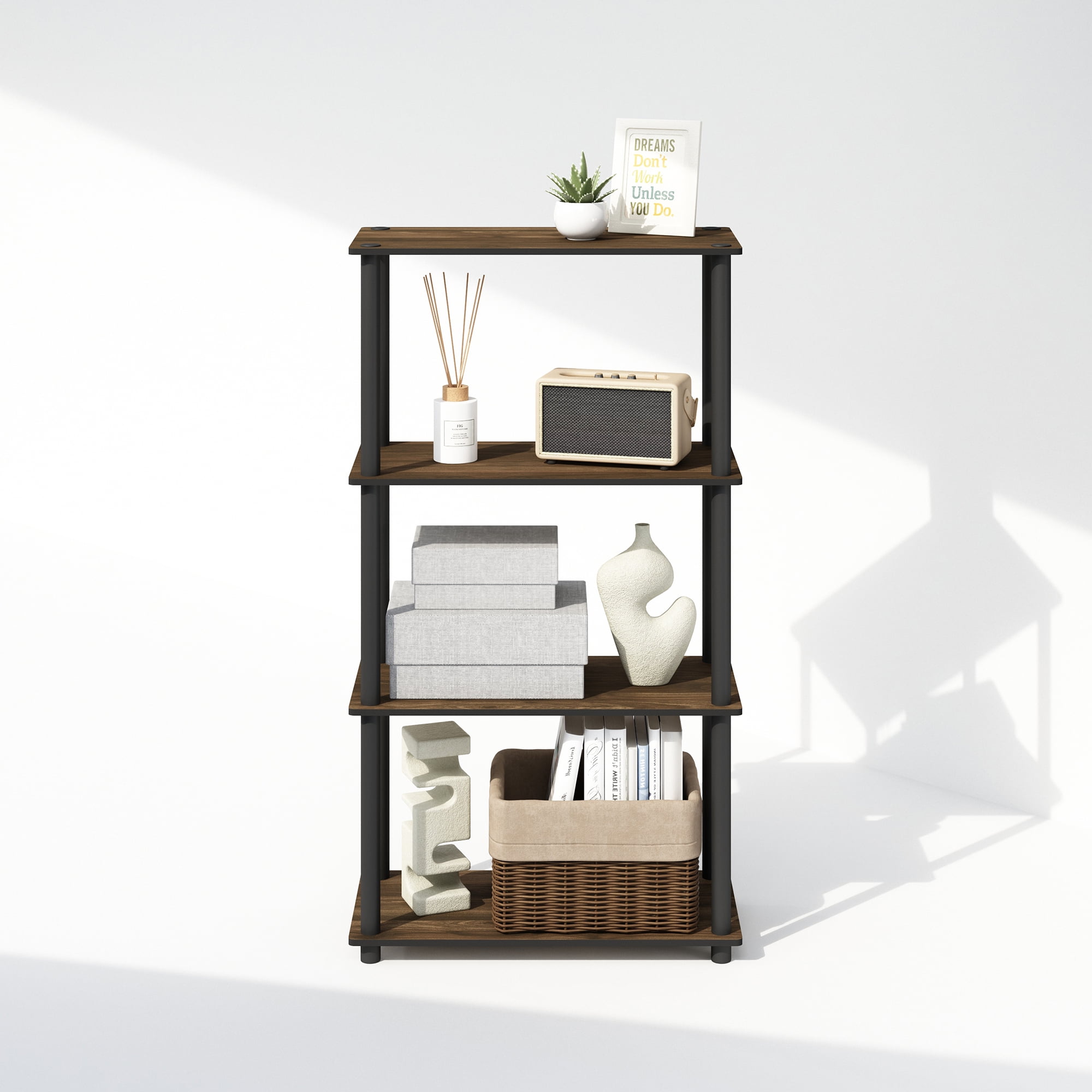 Furinno Turn-N-Tube 4-Tier Multipurpose Shelf Display Rack, Shelving Unit, Bookcase, Columbia Walnut/Black
