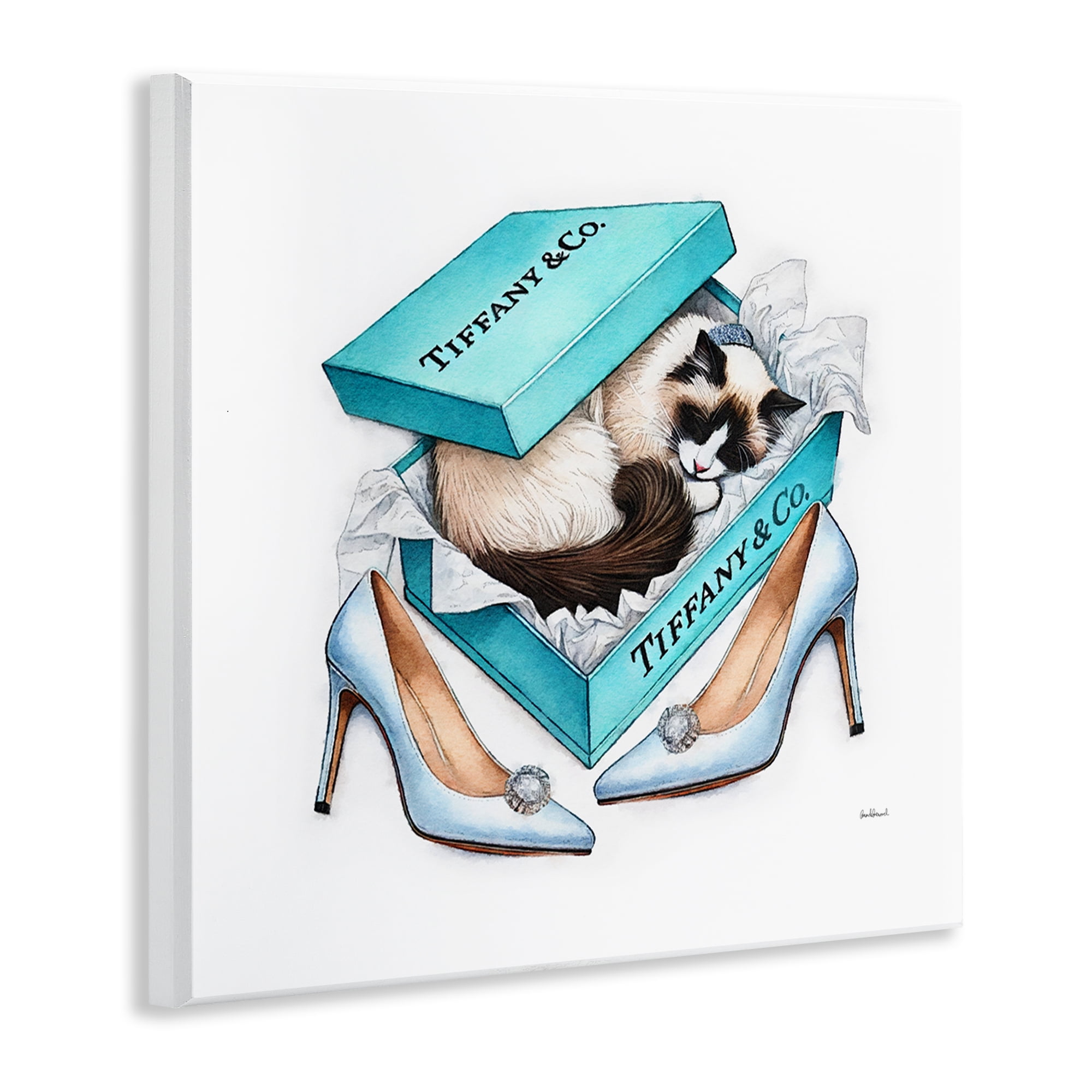 Stupell Industries Blue Shoebox with Kitten Animals Painting Unframed Art Print Wall Art, 12 x 12