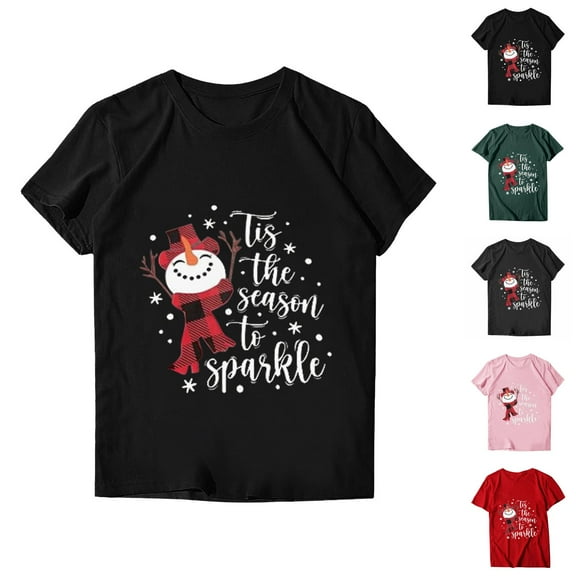 Women's Christmas Snowman Tshirt 2025 Short Sleeve Crewneck It's The Season To Sparkle Graphic Tees